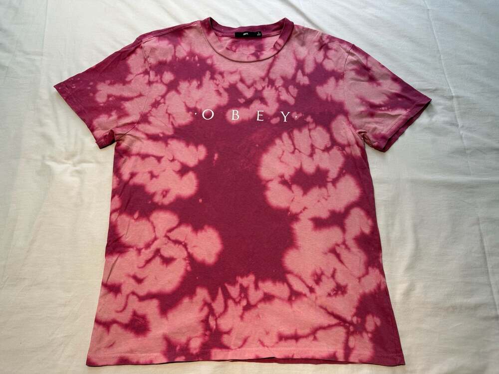 Obey Tie Dye Logo T-Shirt Maroon and Pink